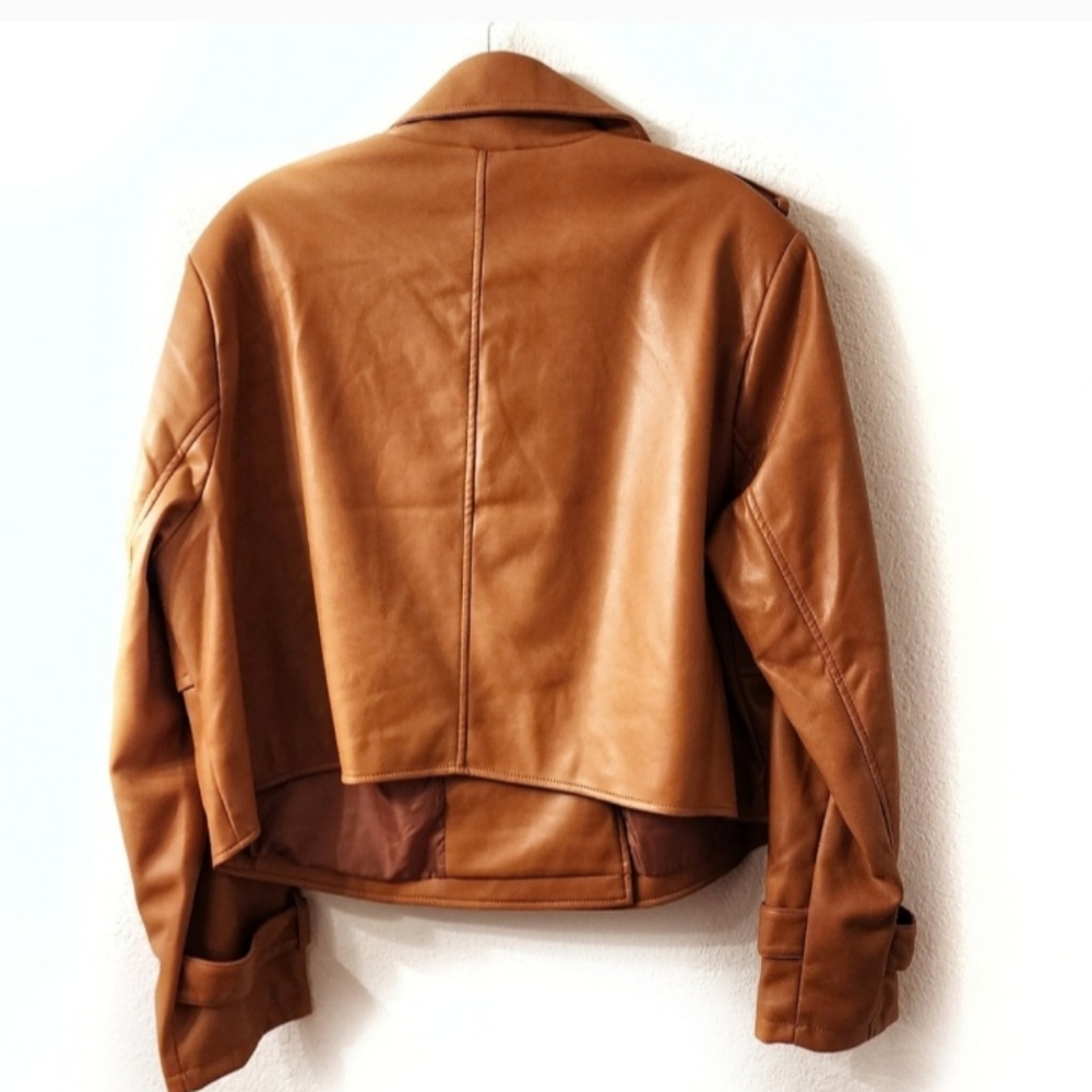 Anthropologie Caramel Faux Leather Jacket Plus Size 2Xl NWT - Picture 3 of 9